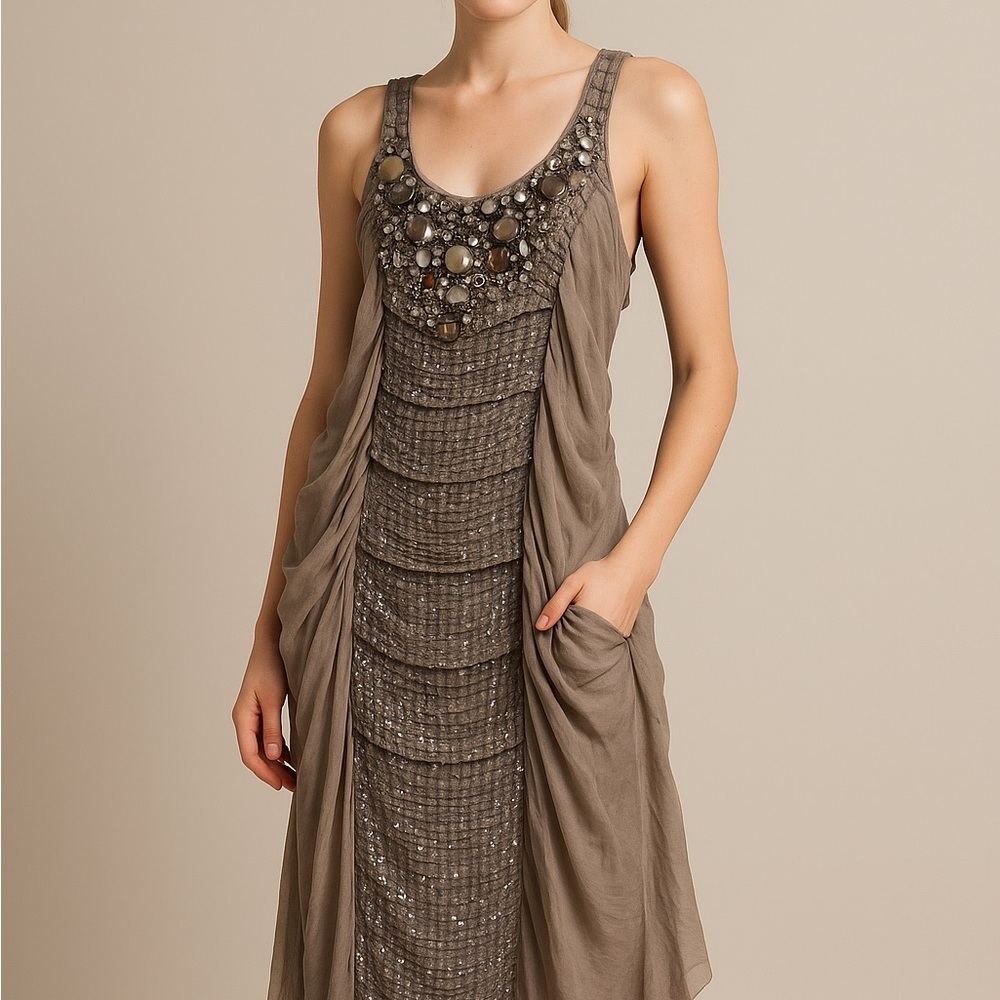 Anna Molinari 100% Silk Embellished Evening Dress – Size 40 (Made in Italy)